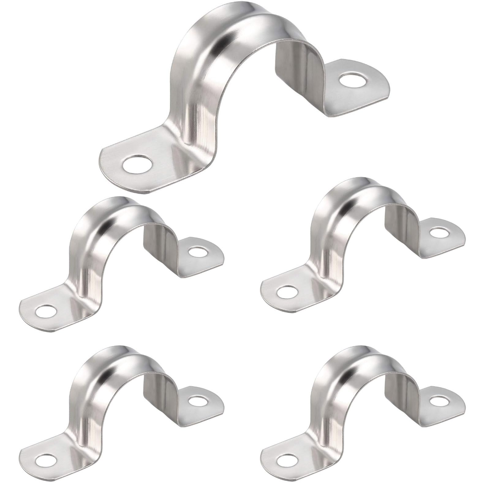 TOP-VIGOR 5Pcs 25mm(1") Rigid Pipe Strap, 2 Holes 304 Stainless Steel Tension Tube Clip Clamp for Fixing Tube Pipe Wire — image 1