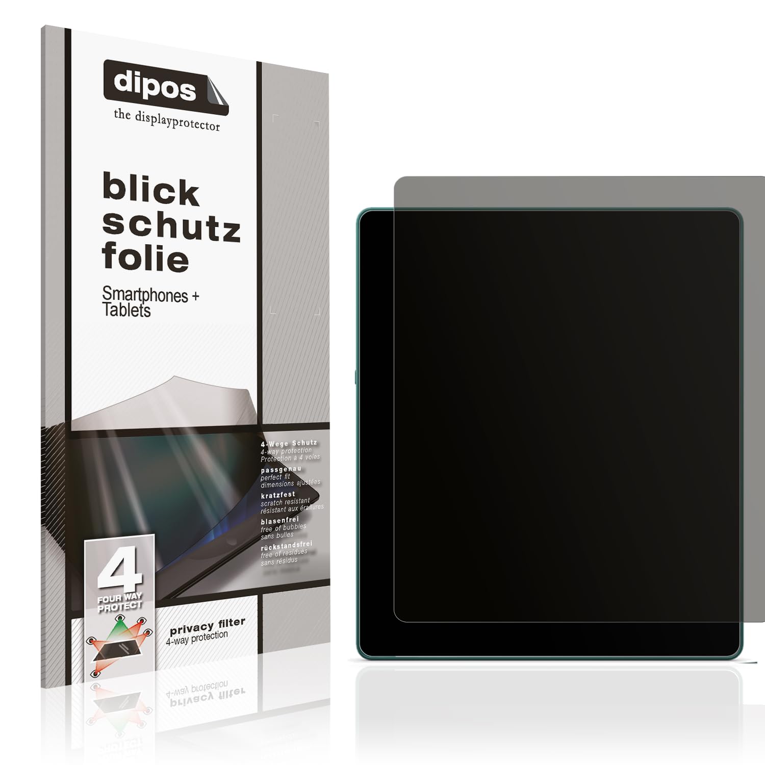 dipos Blickschutzfolie für Amazon Kindle Scrible 2024 | Displayschutz matt mit 4-Wege Sichtschutz-Effekt, Privacy Filter, passt perfekt, kratzfest, blasenfrei, selbstklebend