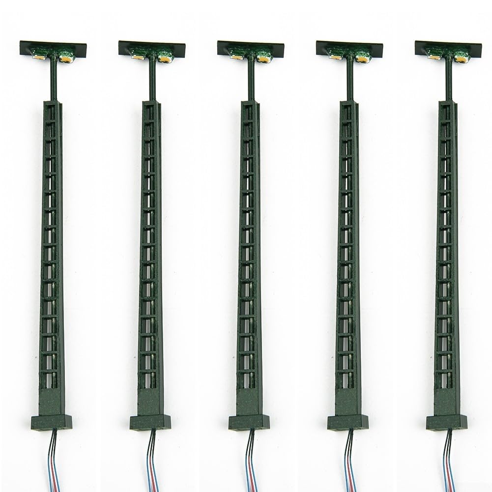 5Pcs Model Railway Lattice Mast Lights 5Pcs LED Lamp Posts For N Gauge 1:160 Scale Train Layout Bonsai Garden Decoration With Resistors For 3V DC/AC Supply