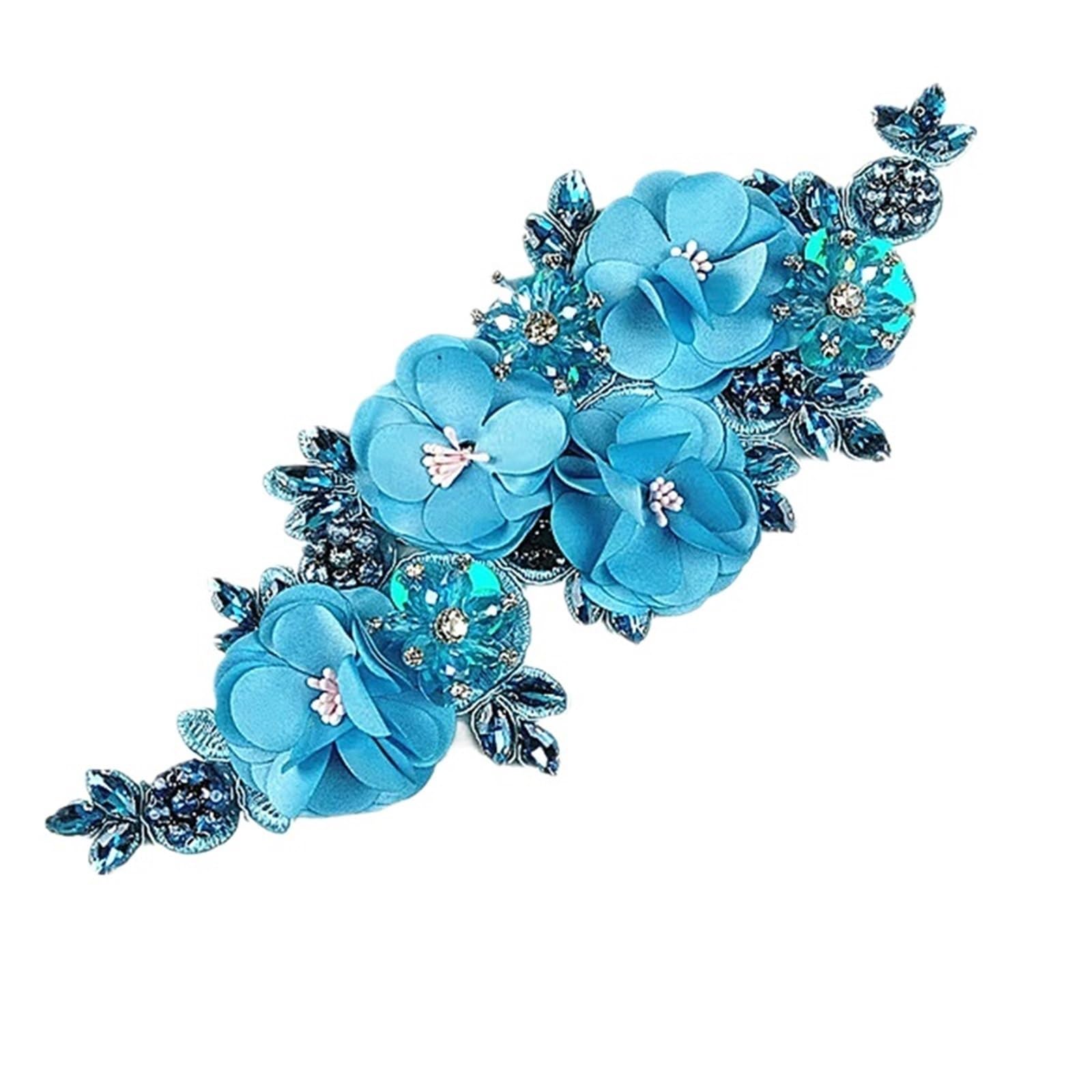 Wtaxbh K Iron On Patches 3Pc 27X10.5cm Fabric Flower Rhinestones Artificial Cloth Accessories 3D Sewing(K)