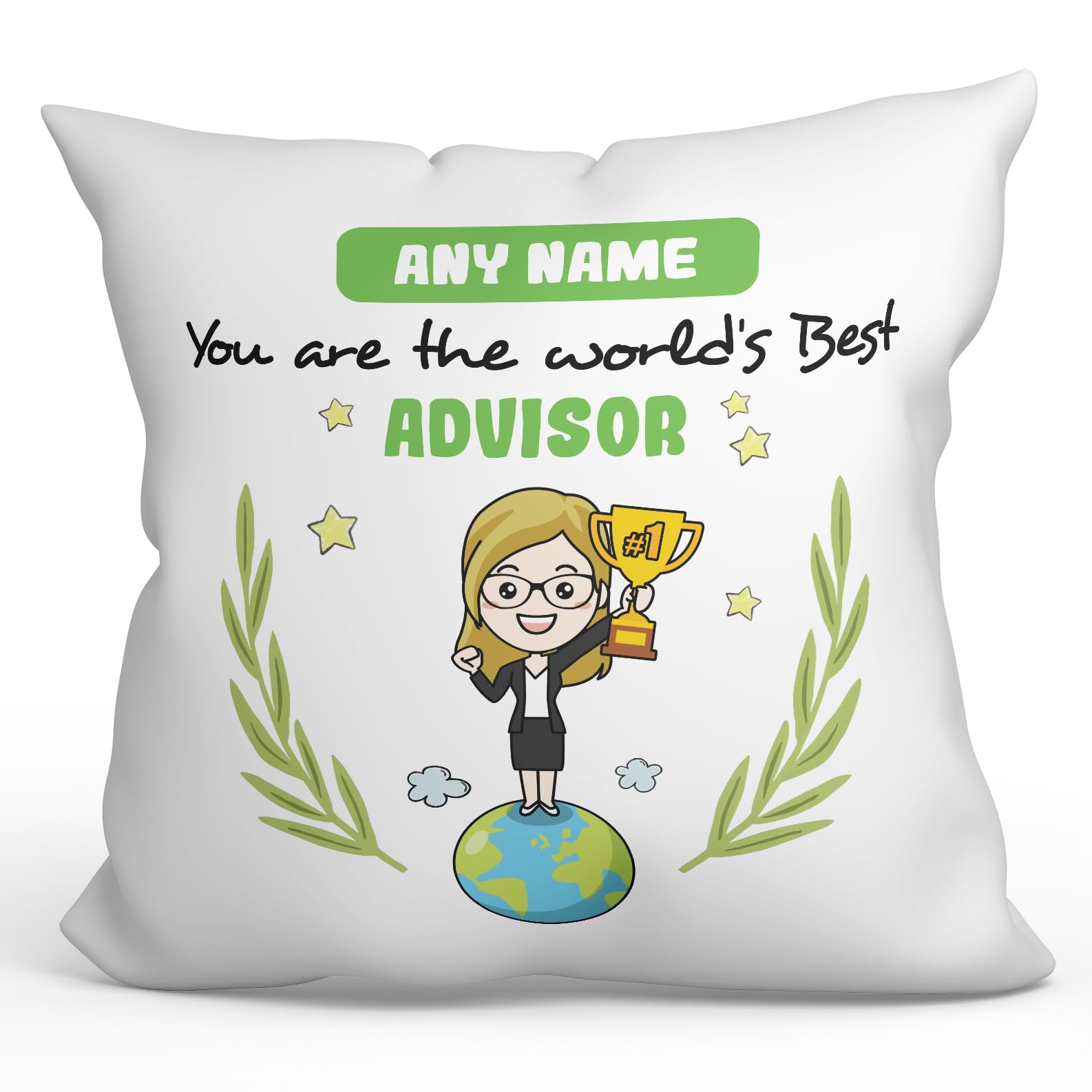 MUGFFINS Personalised Cushion for ADVISOR woman Padding included - in English - You are World's Best - Funny custom gift - Pillow: cover and filling 15.7x15.7 inches