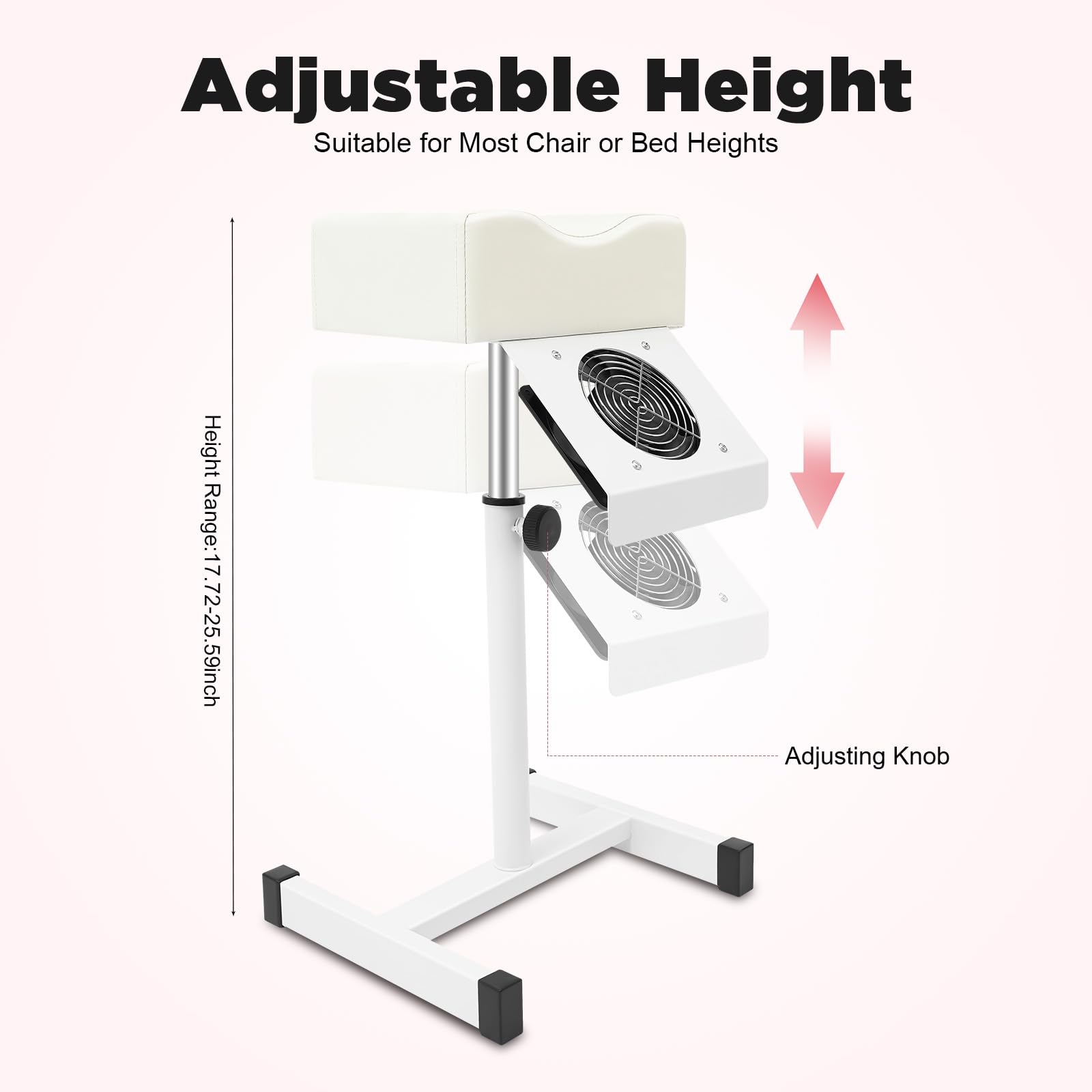 MINRS Taburete de Pedicura, Silla de Pedicura Móvil, Altura Ajustable, Reposapiés para Salón, Spa, Masaje, Color Blanco