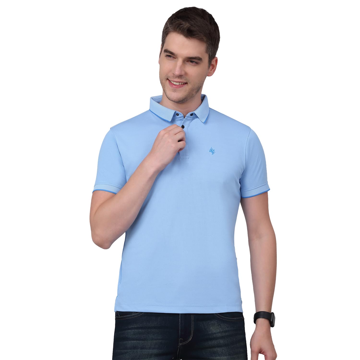 cantabil T-Shirt for Men l Breathable & Soft with Color Fastness Regular Fit Polo Neck Poly Cotton Fabric Solid Pattern-picture-28