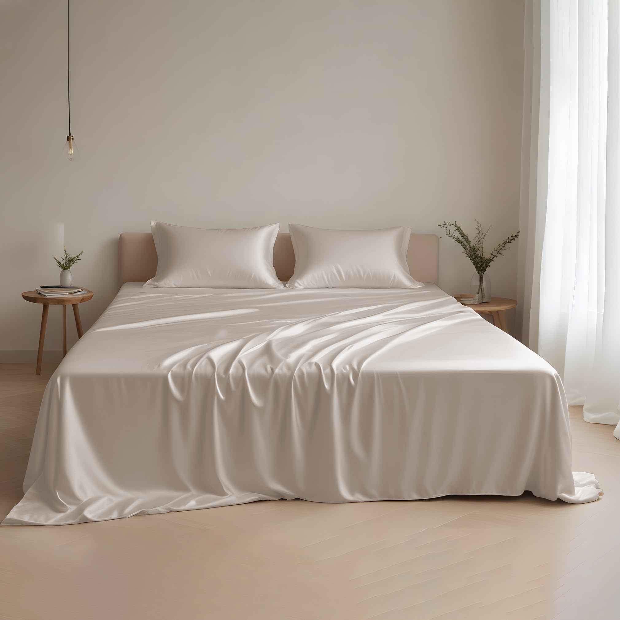 LINENWALAS 100% zestaw prześcieradeł z eukaliptusa Tencel, chłodzące prześcieradła z lyocellu, naturalne odprowadzanie wilgoci, antyalergiczne, 4-częściowy zestaw prześcieradeł (Taupe, King)