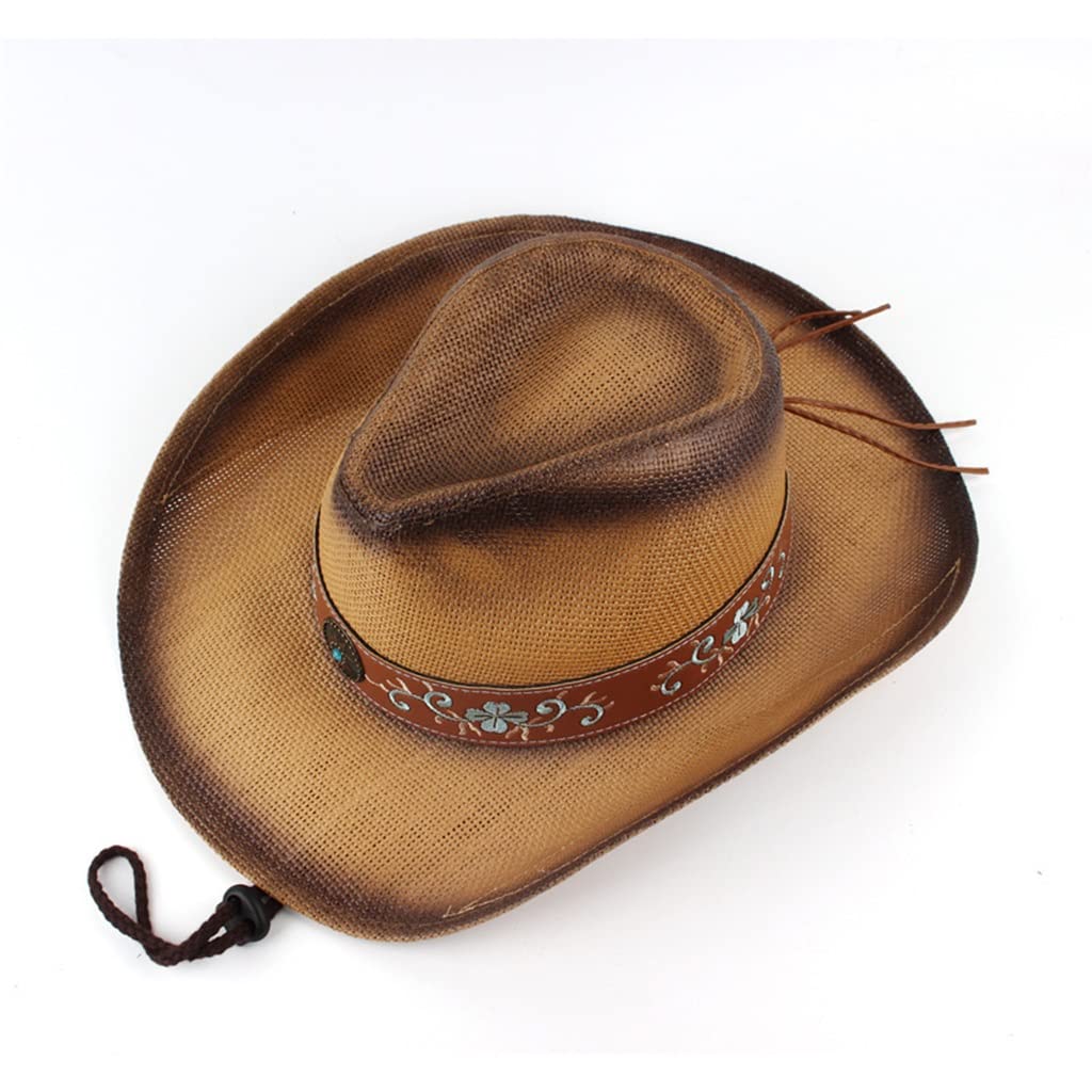 DELURA Cappello da Cowboy Occidentale da Esterno for Uomo e Donna Cappello in Stoffa di Carta con Tesa Curva Ricamata
