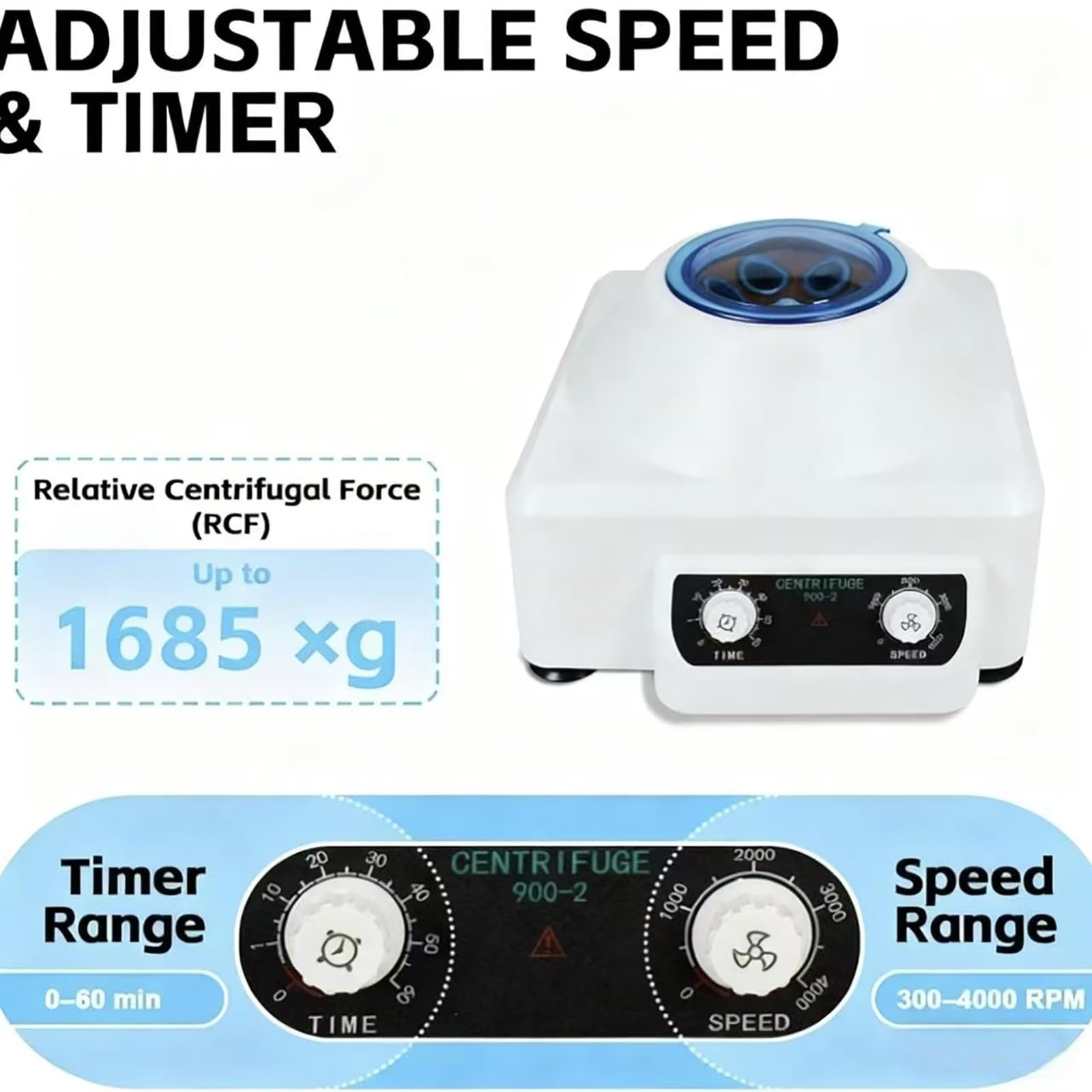 Centrifugeuse de Laboratoire de 50 W avec 2 Boutons indépendants, Vitesse Variable de 300 à 4 000 TR/Min, minuterie de 0 à 100 Min pour la Recherche.