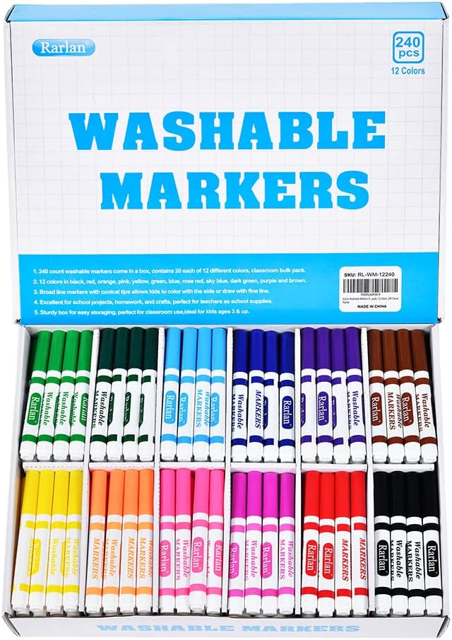 Washable Markers Bulk, Markers for Kids, Bulk pack, 12 Colors, 240 Count