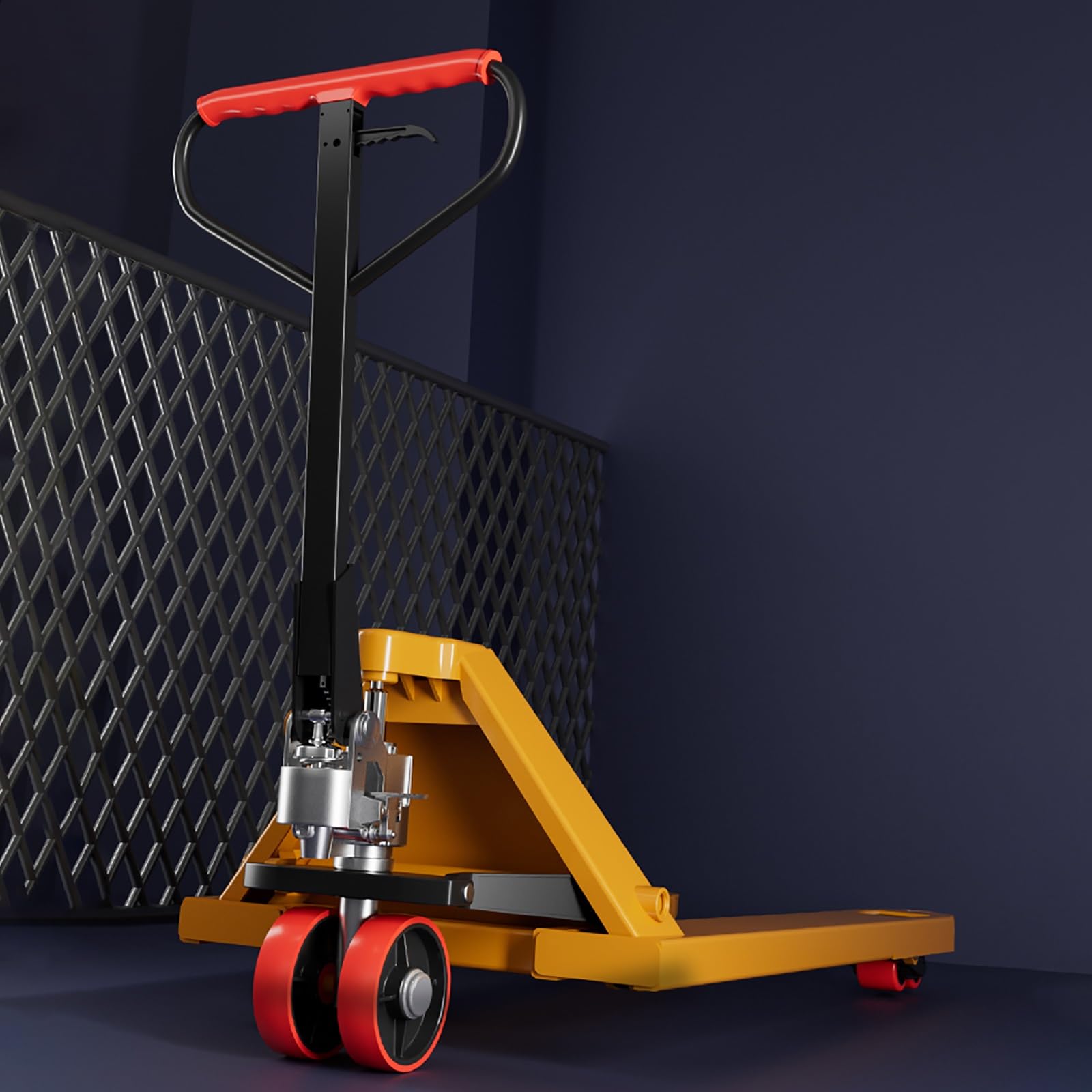 Carrello elevatore manuale, martinetto per pallet pesanti, con ruote in PU, cilindro idraulico senza cuciture, manico regolabile e 4 travi rinforzate, per magazzino e uso industriale (3t, 68,5 x 120