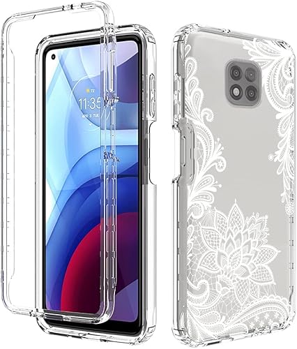 Miniatura 6 de Funda para Moto G Power 2021, XT2117-4 con protector de pantalla de vidrio templado, diseño floral a prueba de golpes, carcasa protectora de cuerpo