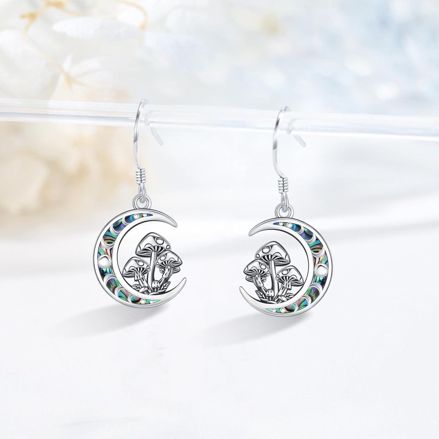 Mushroom Earrings 925 Sterling Silver Mushroom Moon Dangle Earrings Mushroom Jewelry Gifts for Women - Image 3