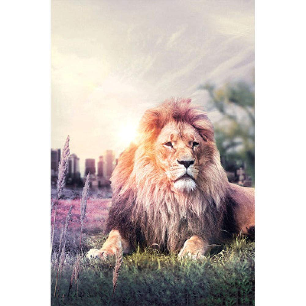 Peinture diamant 5D lion au crépuscule en broderie mosaïque ronde 60x80cm
