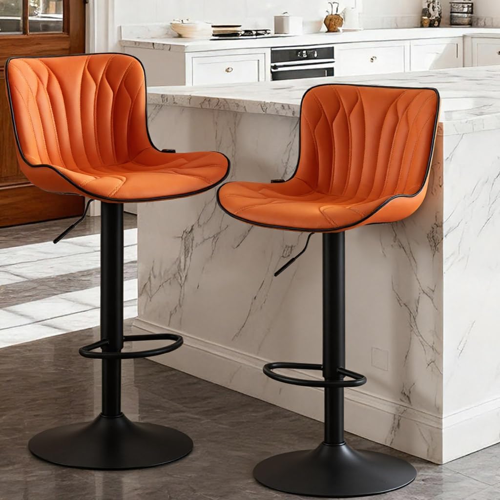 Kidol & Shellder Bar Stools Set of 2 Swivel Barstools Adjustable PU Leather Padded Wing Back Counter Stools, Burnt Orange, 3-5 Mins to Assemble, Loads 300lbs