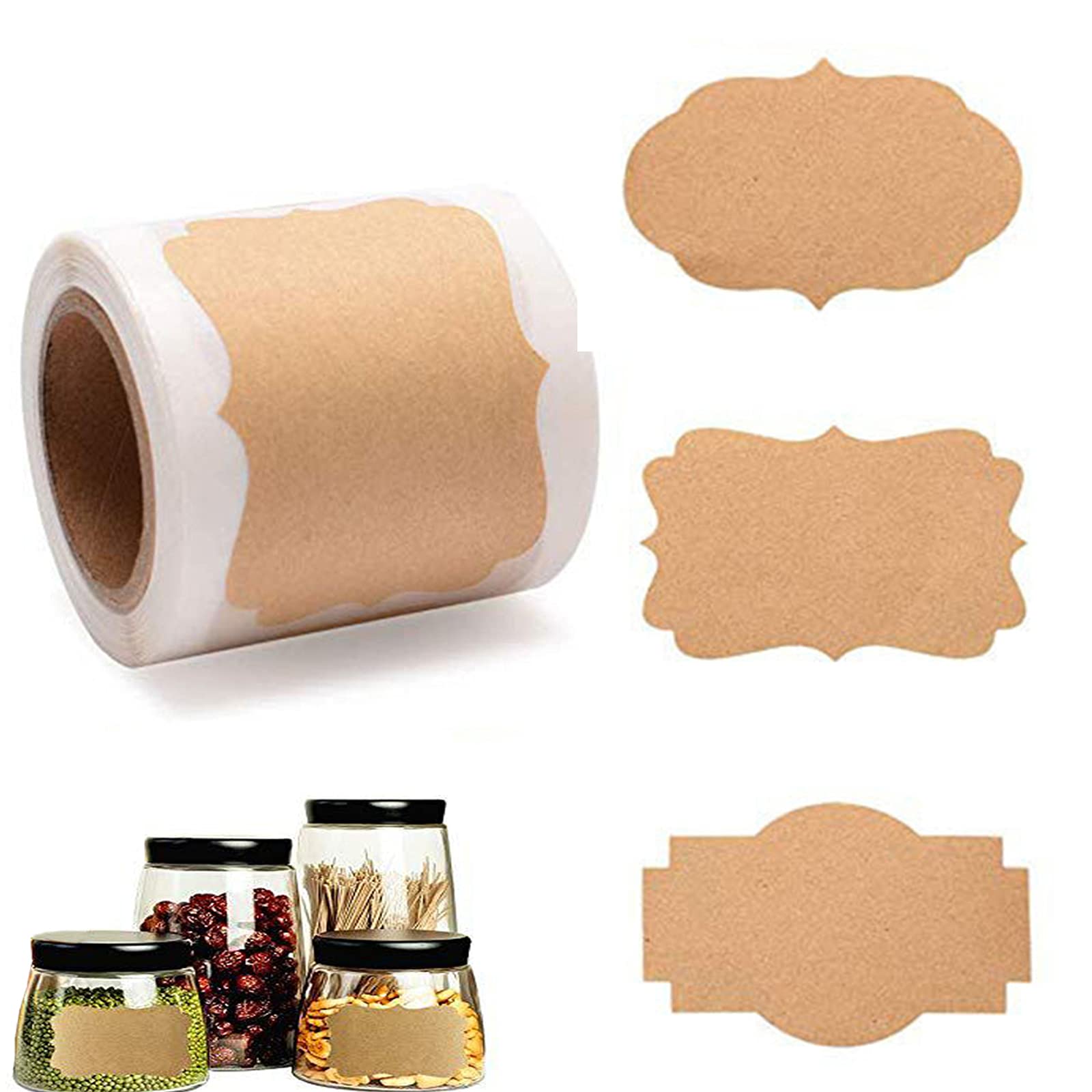 300 Pezzi Autoadesivo Etichette di Carta Kraft, Sticker Tag Etichette, Etichette Adesive di Carta kraft, per Regali di Natale e Halloween, Bottiglie Barattoli Regalo, Alimenti