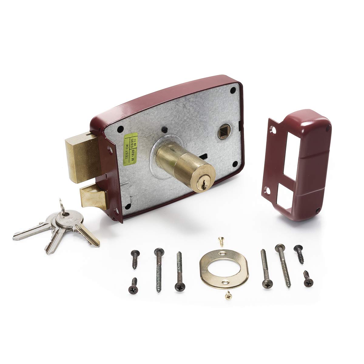 CISA 150171601N6, Serratura Applicare, Cilindro Interno, Catenaccio e Scrocco, Cilindro Standard, Acciaio Verniciato Color Rosso Amaranto, Entrata 60, Mano Destra