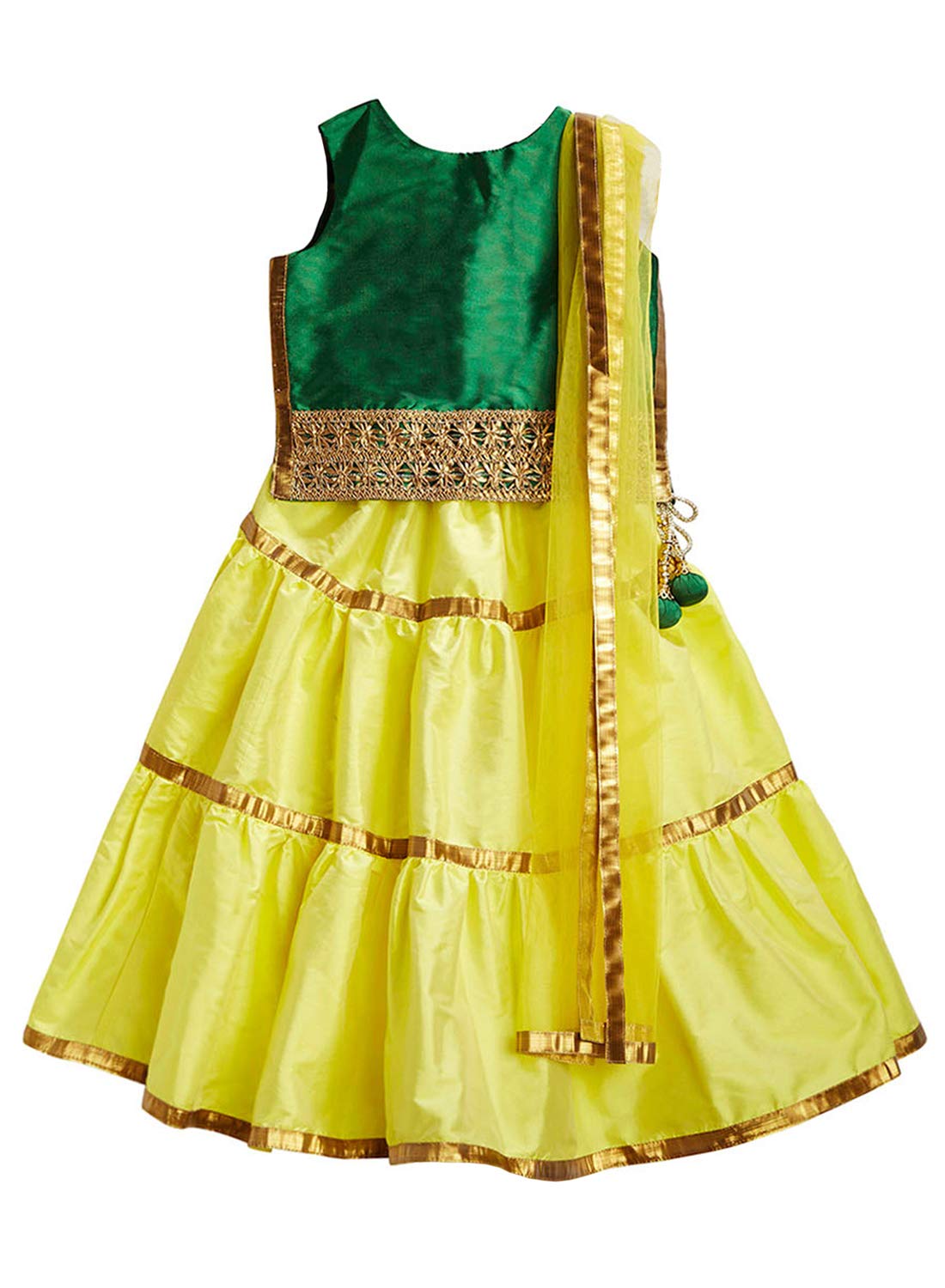 A.T.U.N Girl's Synthetic Readymade Lehenga Choli(Glhg Got Gry_Green-Yellow_5-6 Years_Green-Yellow_5 Years-6 Years)