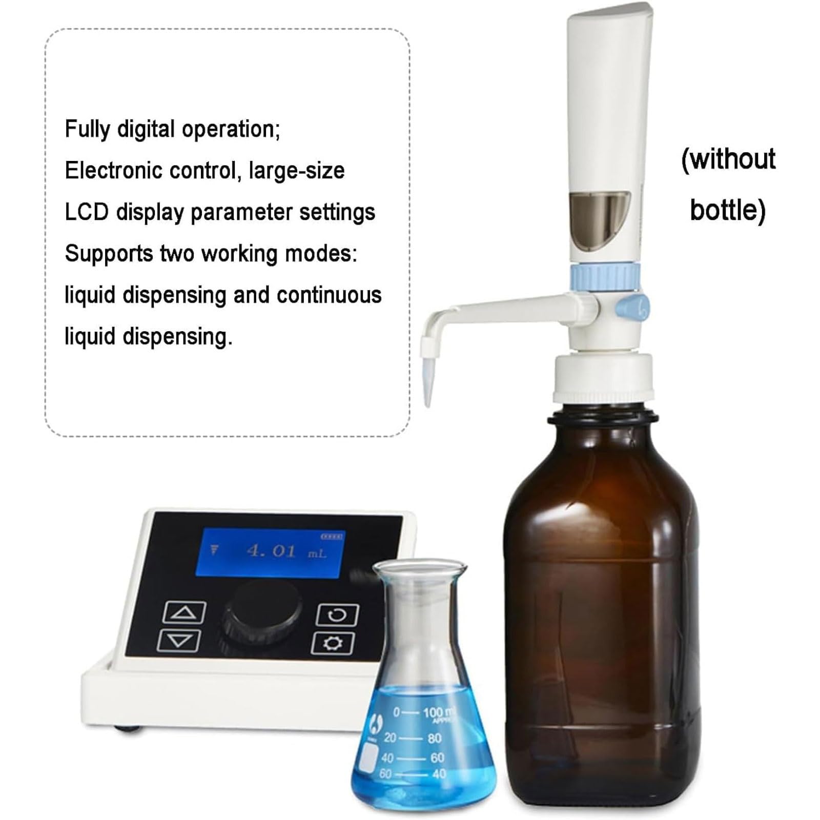 Dispensador digital de líquido superior de botella, dispensador electrónico de reactivos de laboratorio con pantalla LCD, rangos de volumen de 0.01 a 99.99 ml, tasa de 16 engranajes para una