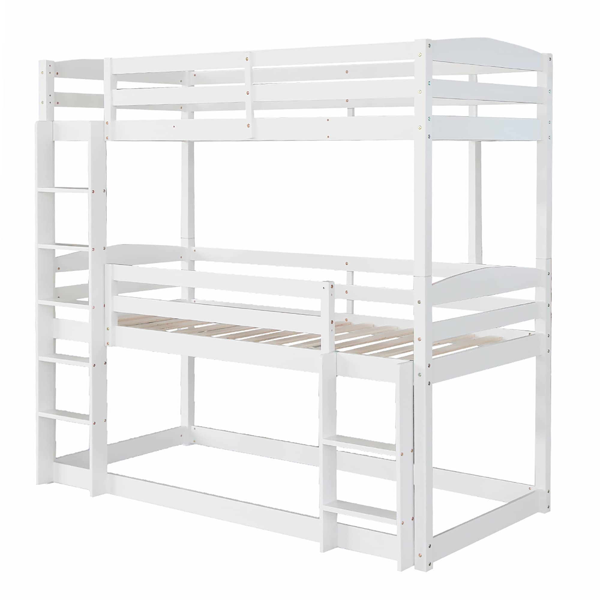 ModernLuxe -Lit superposé Triple avec échelle latérale pour Enfants et Adolescents 90x200cm (Blanc)