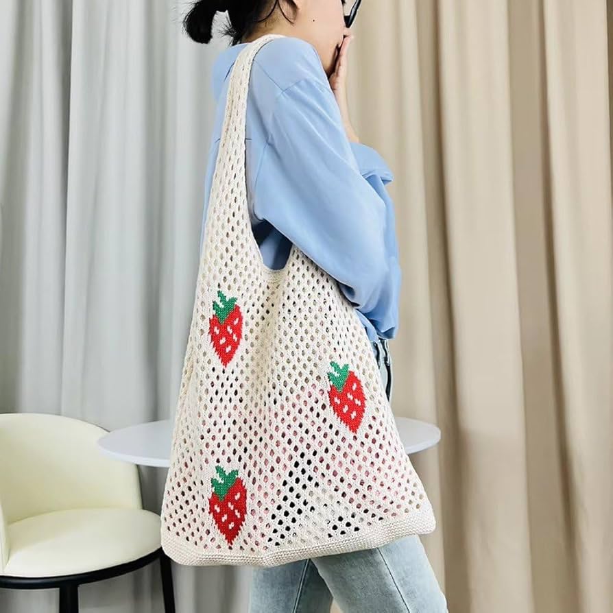 Amazon.com: Wiywef Cherry Pattern Crochet Tote Bag Large