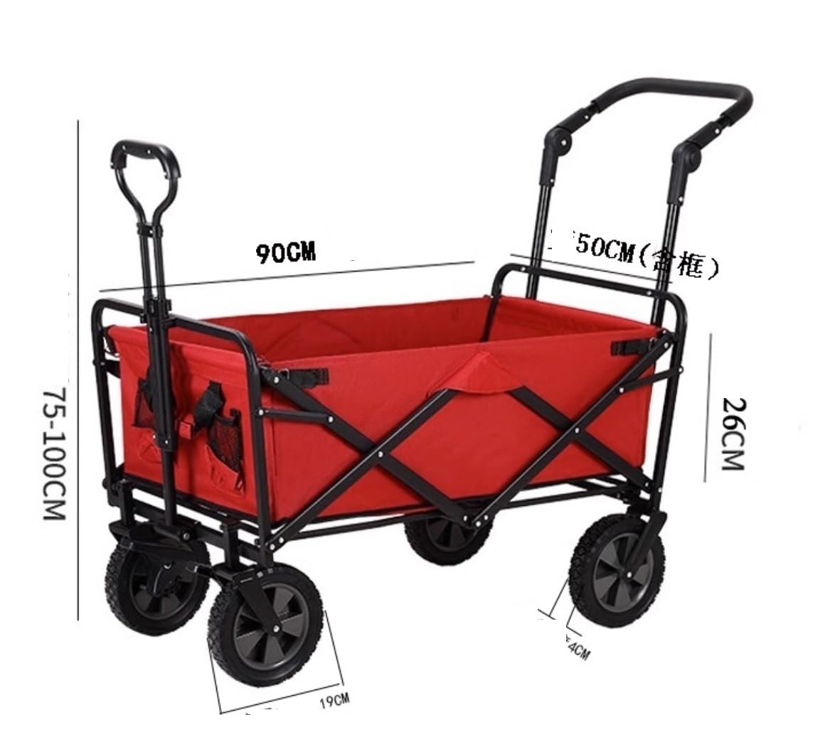 Przyczepka Ogrodowa Składany Wózek Narzędziowy Ogród Outdoor Utility Wagon Piknikowy Kempingowy Z Koszem Do Przechowywania Regulowany Uchwyt WóZek RęCzny(A)