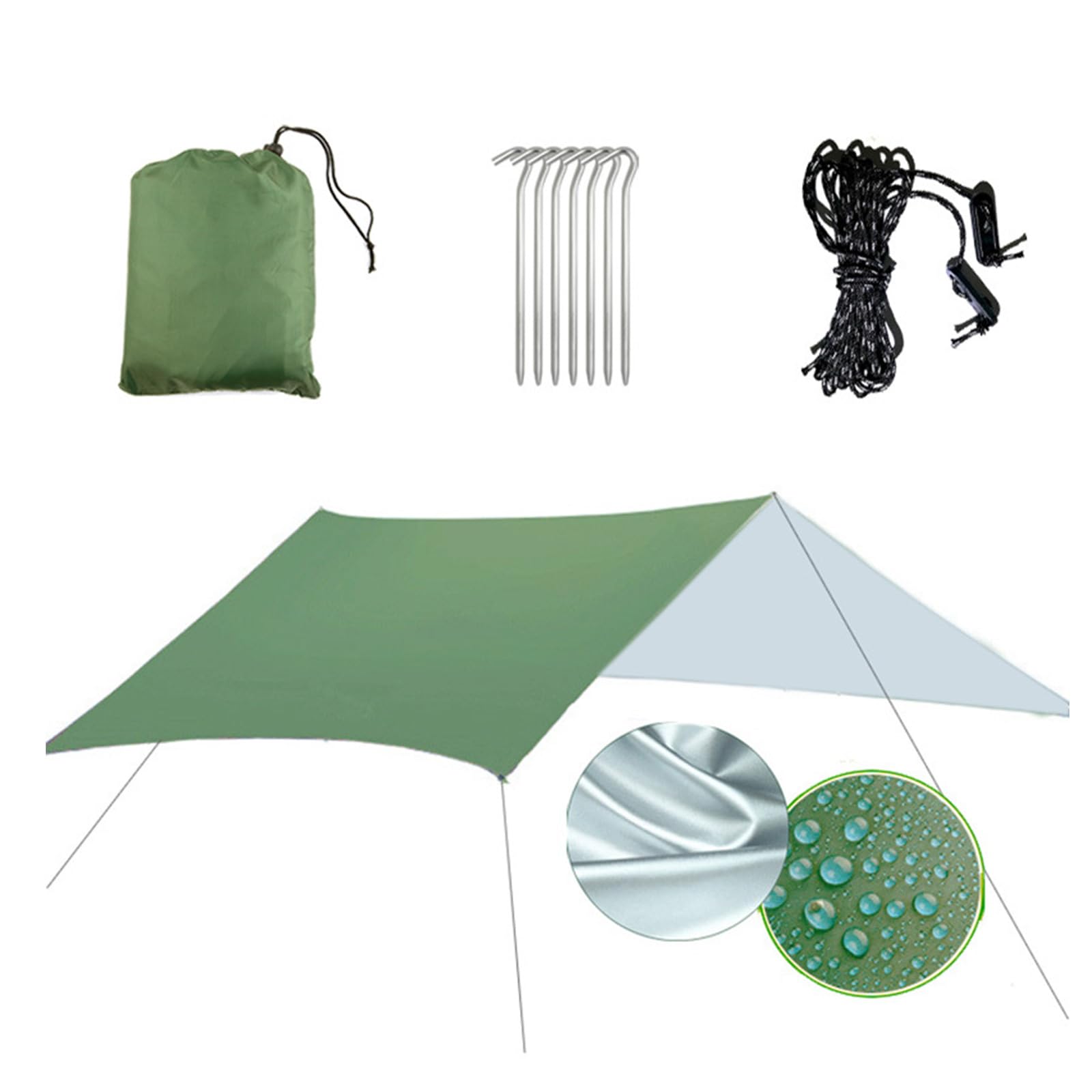 Large Bean Green Tarps Set Shelter Canopies Tent Shade Portables Rain for Beach Activity Durability Camping