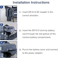 Vista 3 de Batería ficticia LP-E12 DR-E12 Acoplador DC ACK-E12 Kit de adaptador de corriente alterna para cámaras Canon EOS M50, EOS M50 Mark II, EOS M200 M100