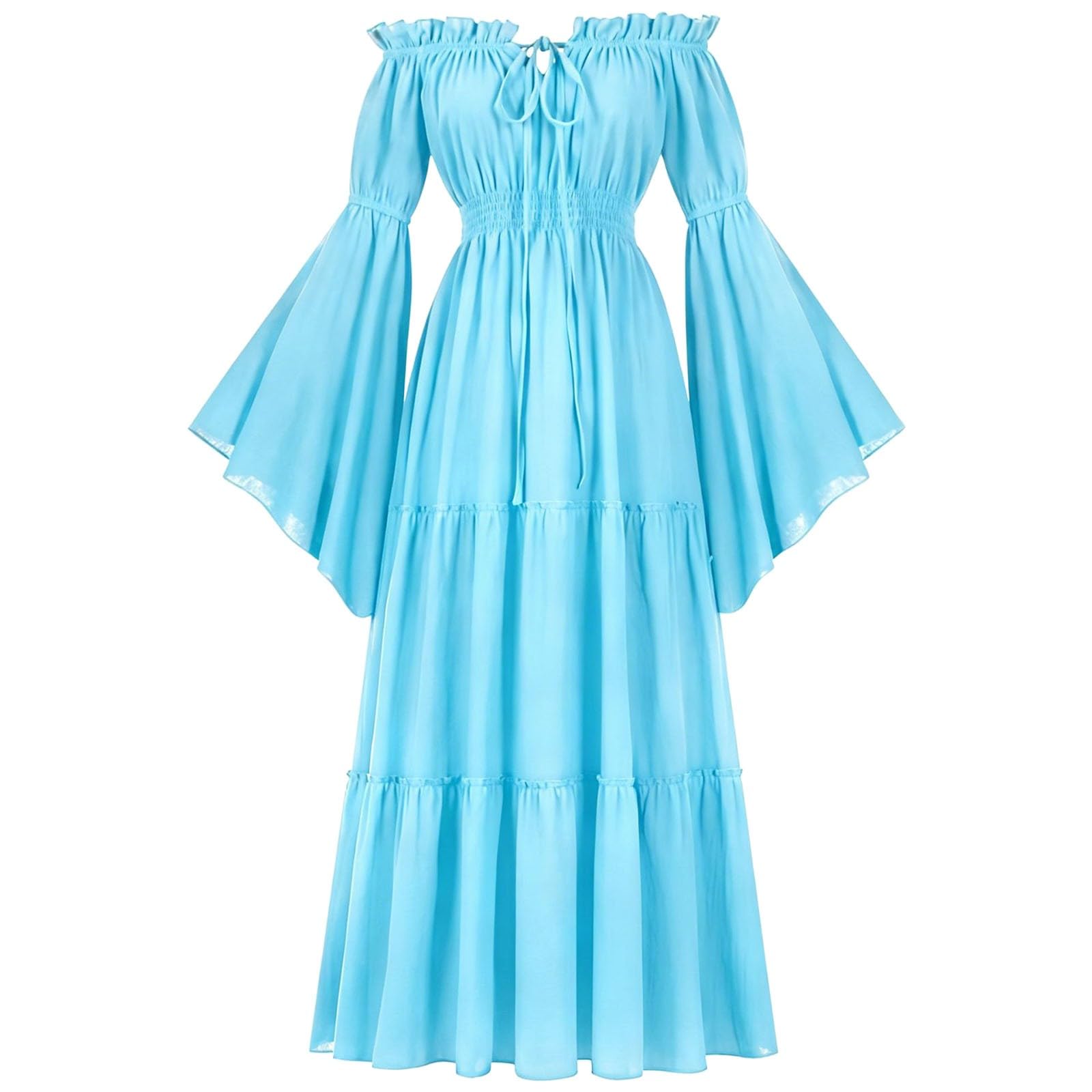 Abito medievale da donna a corsetto con spalle scoperte e traino | Abito da ballo festivo, modellante, perfetto per balli e mercati medievali