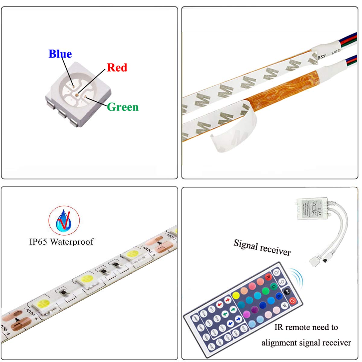 15m (3x 5m) Striscia LED RGB, 5050 SMD 450 (3x 150) LED, Set completo con telecomando 44 tasti e alimentatore 12V, IP65 impermeabile per casa, bar, Natale, feste e matrimoni