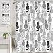 MitoVilla Black White Cat Pattern Sketchy Shower Curtain Set with Hooks, No Liner Needed, Cute Animal Bathroom Accessories for Cat Lover Home Decor, 72 W x 72 L inches