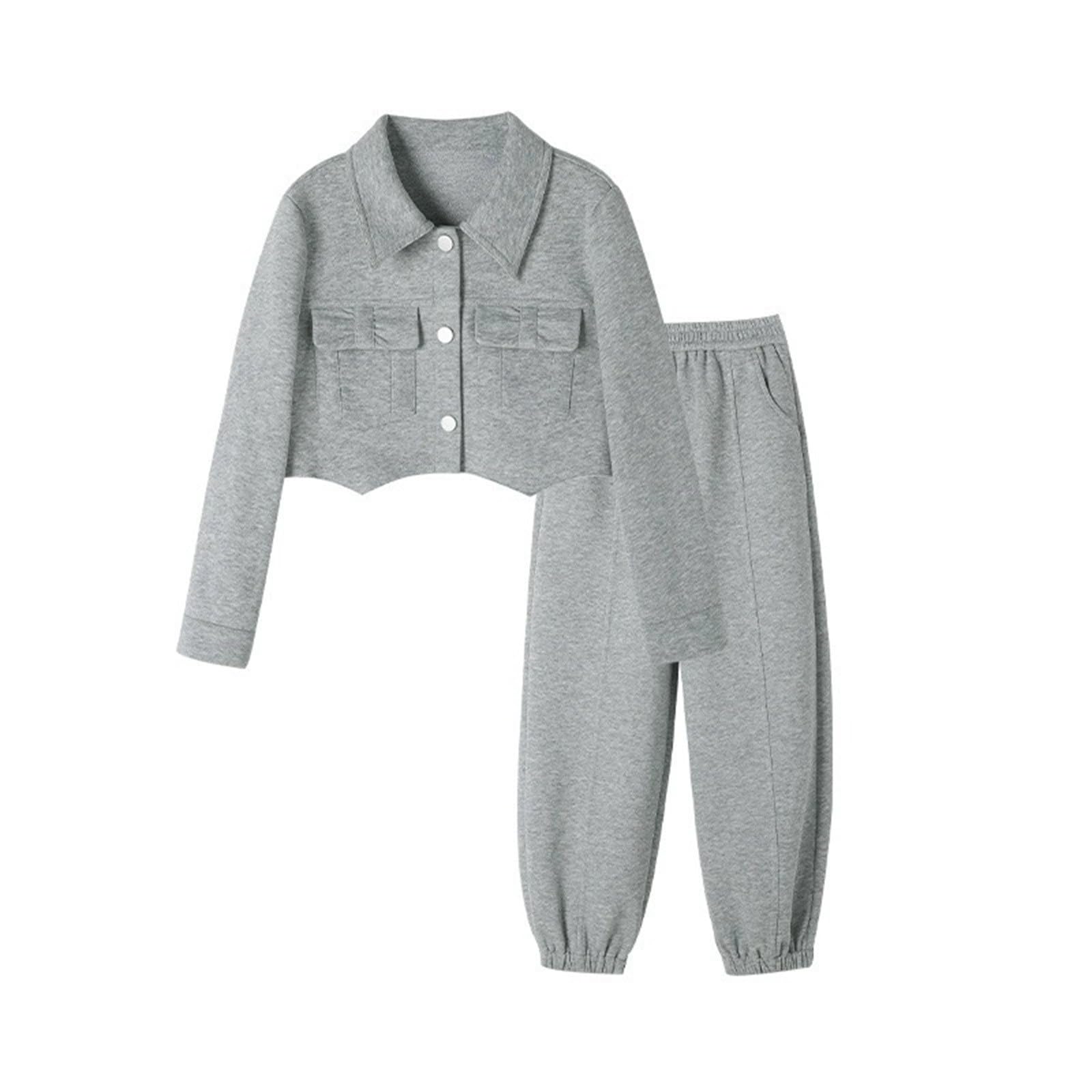 Crop-Jacke für Mädchen, mit Kragen, weites Bein, Trainingsanzug