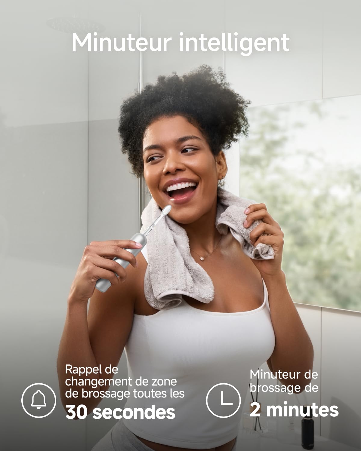 Laifen Wave Pro Brosse À Dents Électrique Technologie WaveMotion, 60° Oscillation 66 000 VPM, 70 Jours d'Autonomie, Capteur de Pression, Charge Sans Fil avec 2 Têtes Pro (Alliage d'aluminium Argenté)