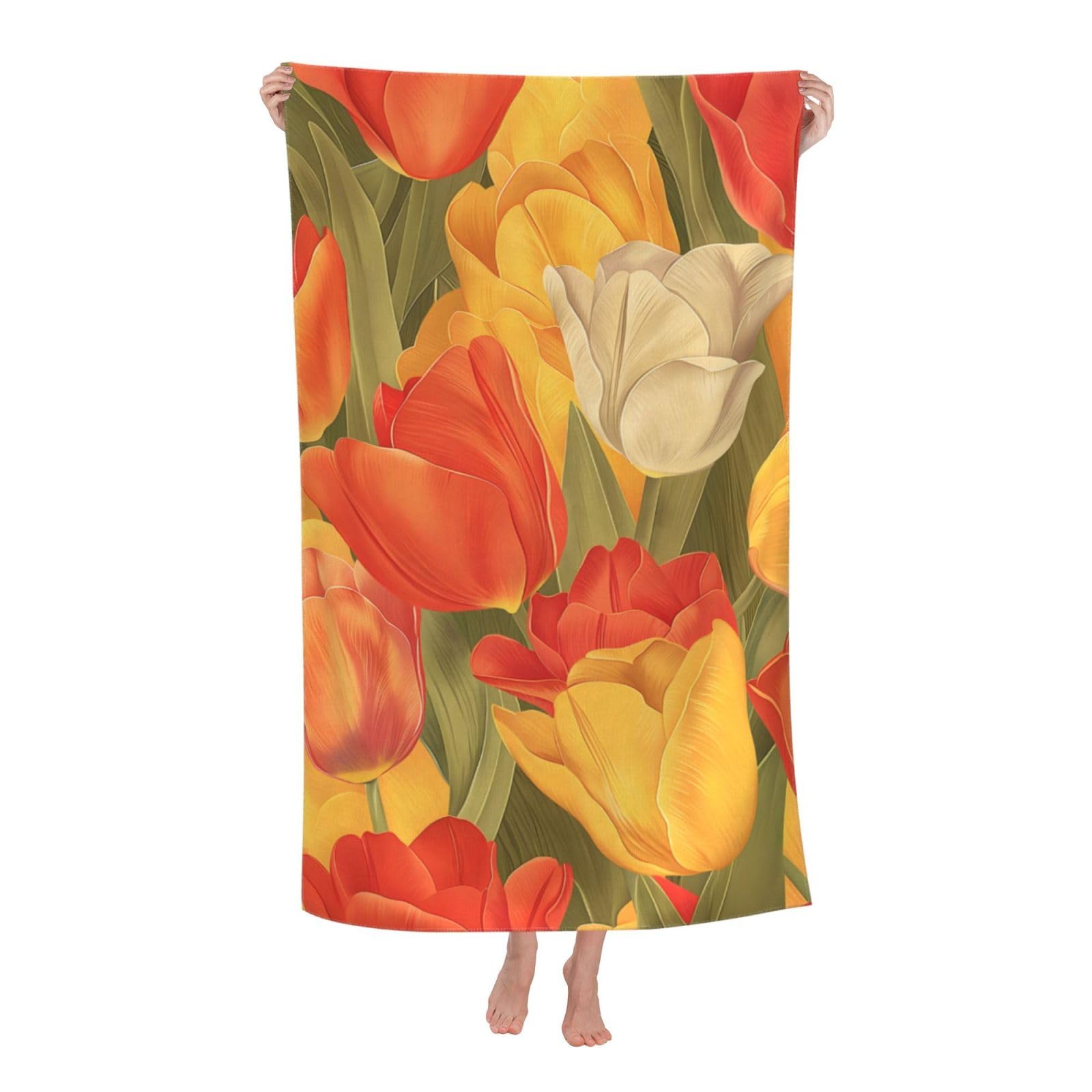 HLBSDM Tulip Beach Towel 31inx51in Colorful Floral Sand Free Microfiber Bath Towel Ultra Soft Quick Dry Pool Towel Absorbent Towel Lightweight Towel for Swimming Bathroom Decor