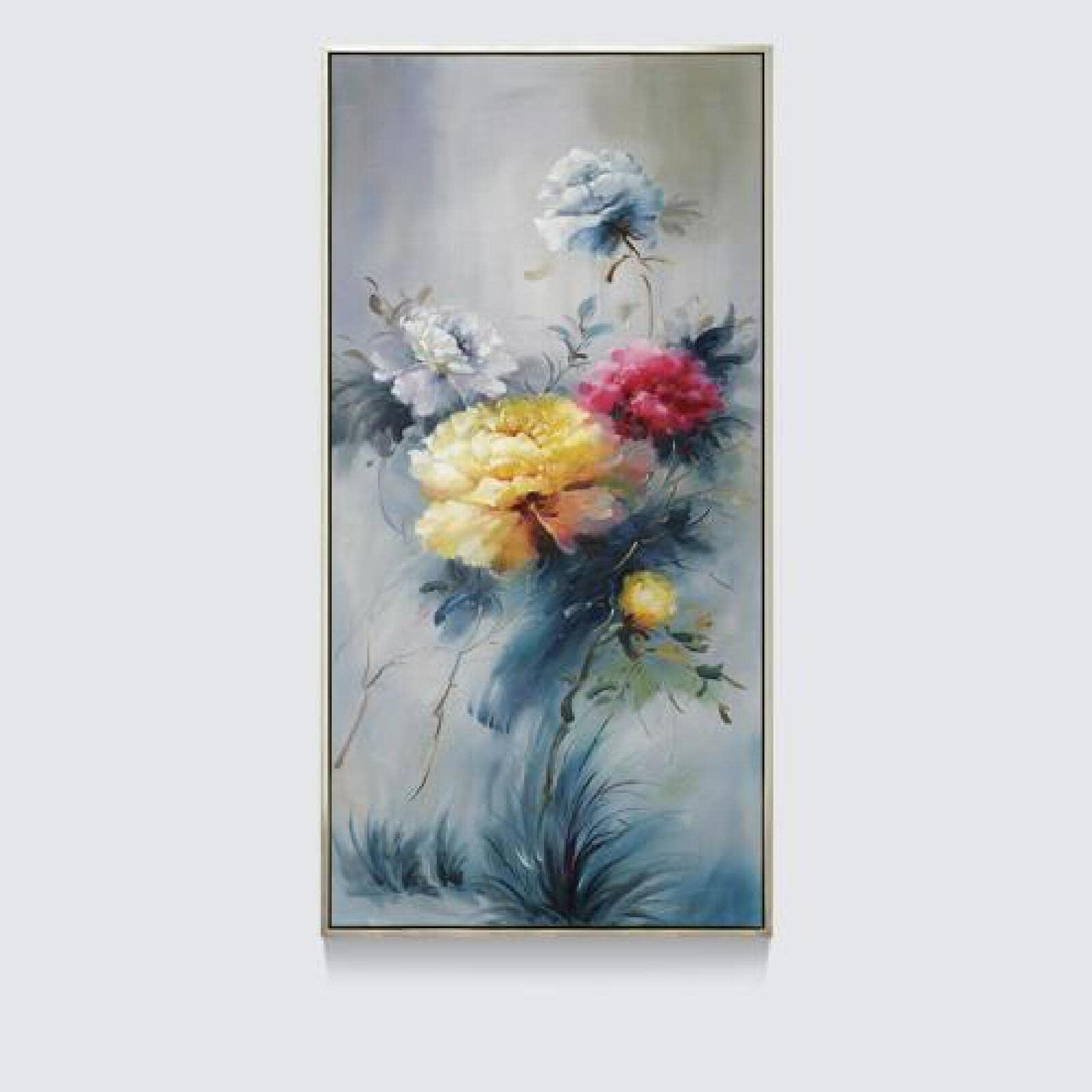 Handmade Oil Painting On Canvas-Ink Abstract Blue Flower Beautiful Plant-Oil Paintings On Canvas Wall Art for Living Room Bedroom Home Decorations,70X140Cm Unframed