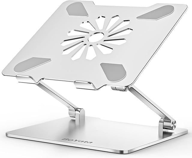 BoYata Laptop Stand, Ergonomic Adjustable Computer Stand, Lightweight Aluminum Laptop Holder Compatible for MacBook Pro/Air, Samsung, Dell XPS, Lenovo Laptops & Tablets Up to 14 inches-Sliver