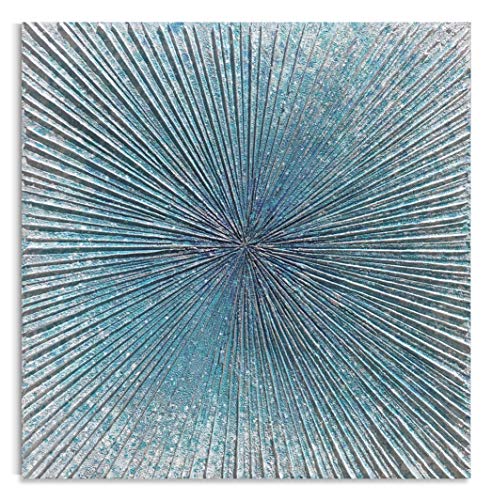 Image of Yihui Arts Contemporary Abstract Living Room Wall Art Hand Painted Modern Teal Color Canvas Painting Pictures for Bedroom Bathroom Decor