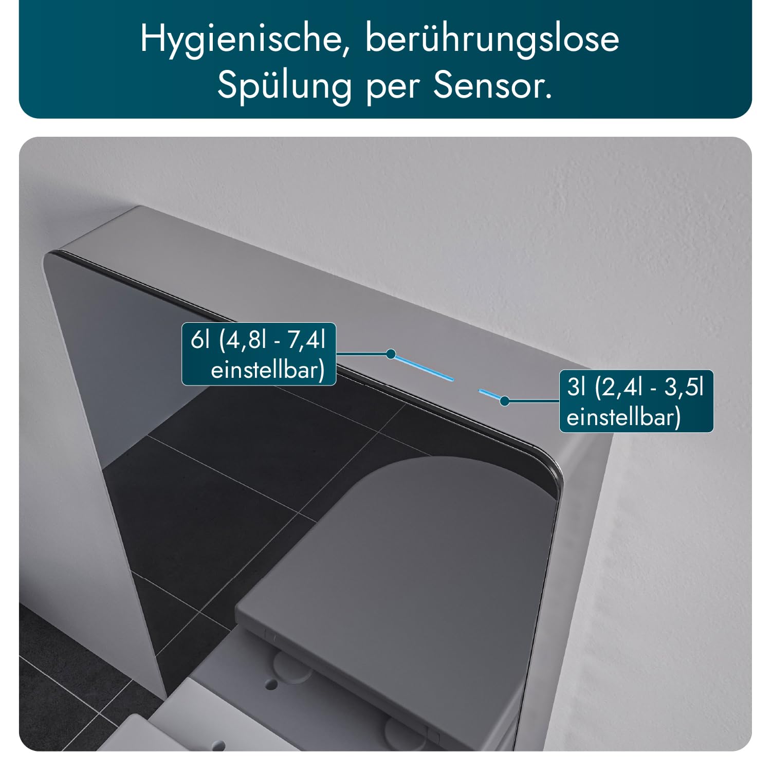 Bernstein Sanitärmodul 805S 1003 x 483 x 108 mm für Wand-WC in Schwarz mit Sensorsteuerung, 2-Mengen-Spülung, schwitzwasserisoliertem Spülkasten und ESG-Glasfront