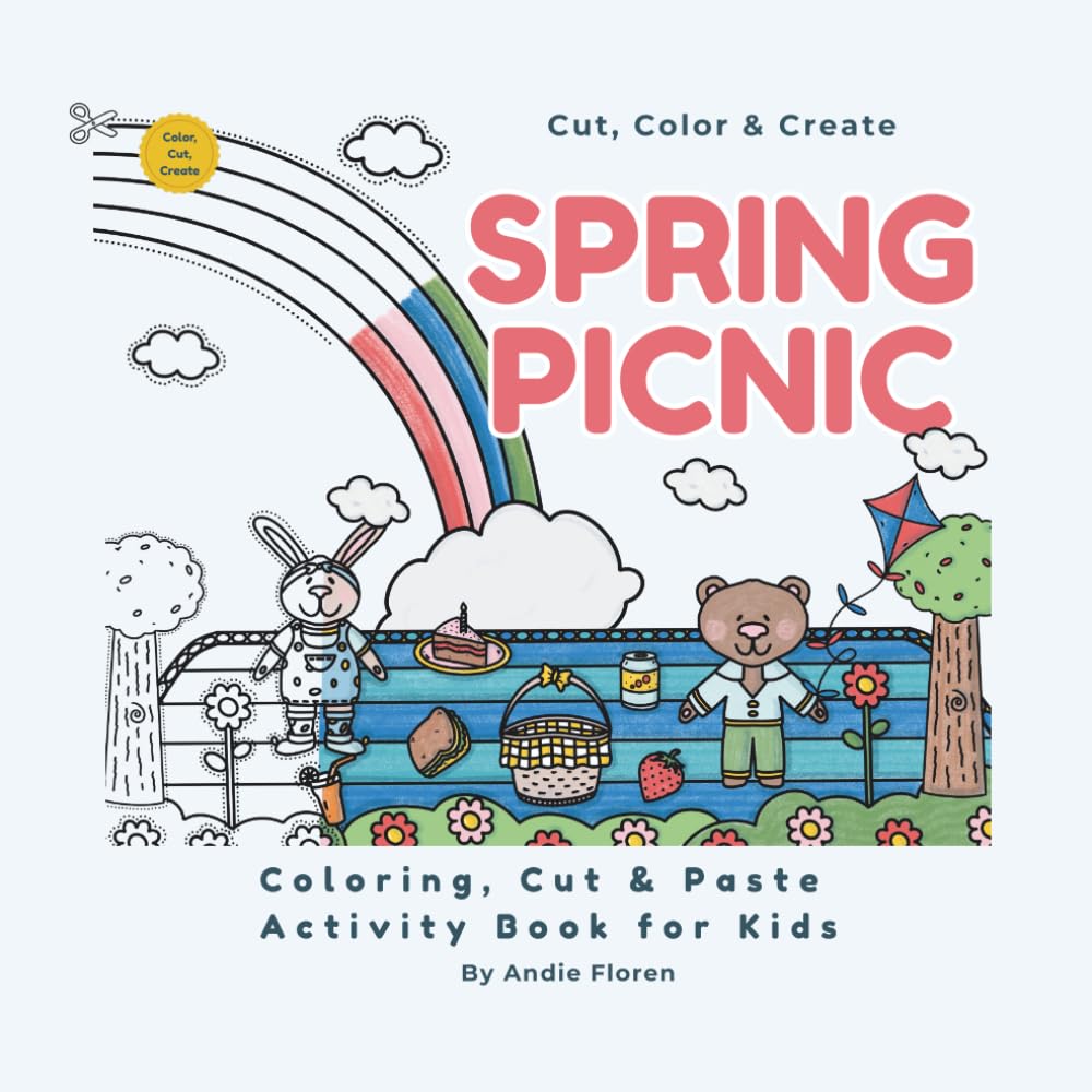 Spring Picnic: Cut & Paste Coloring Book for Kids: Color, Cut & Create Cute Animal Picnic Scenes — A Fun Scissor Skills Activity Book (Cut, Color & Create)