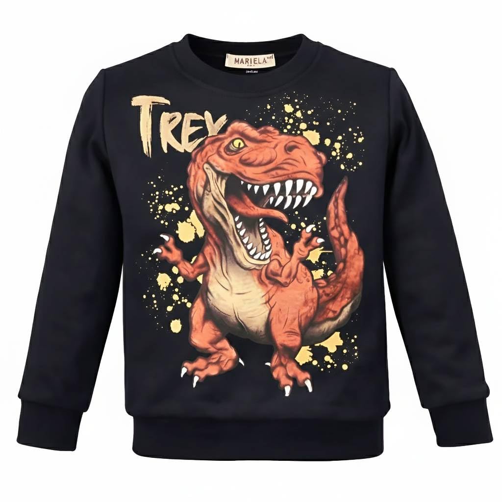 Imprimé T-Rex sur un pull chaud enfant qui ne gratte pas