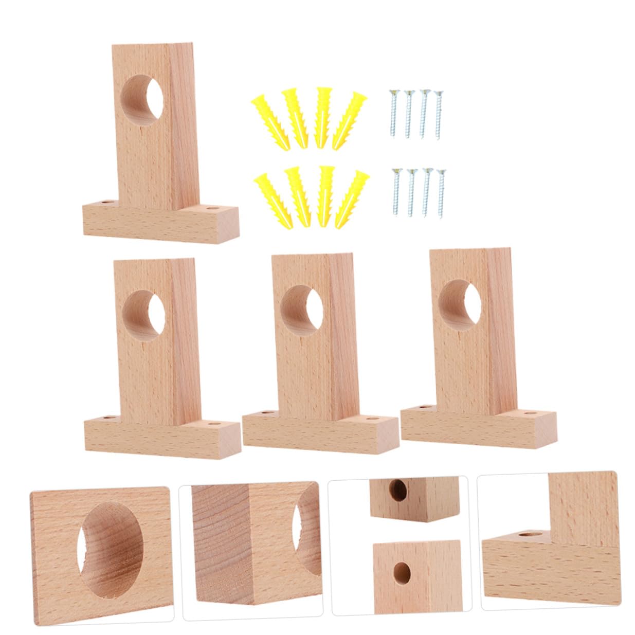 Supporti per Bastone Tende in Legno 4 Pezzi Robusti Beige