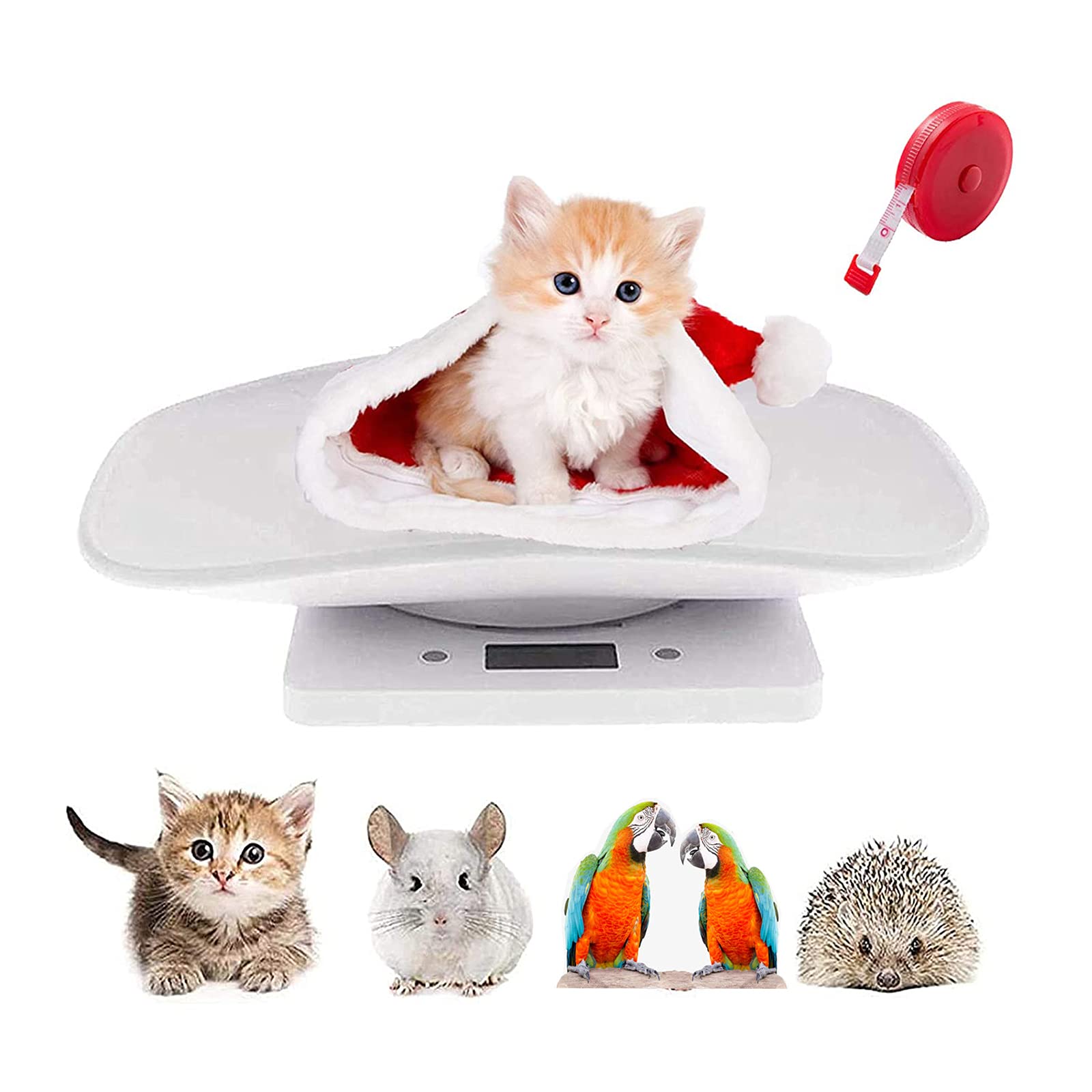 Bilancia per animali domestici con metro a nastro, bilancia multifunzione per bambini, Smart Small Animal Scale con capacità di 10 kg, scala digitale accurata per criceti, tartarughe, cagnolini
