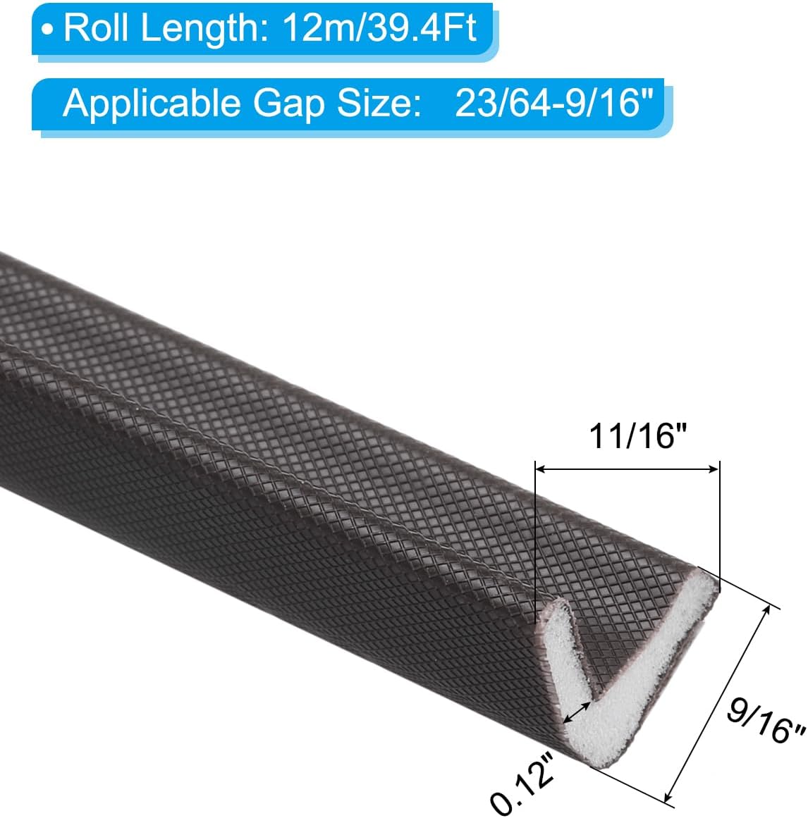 PATIKIL 39.4Ft Weather Stripping Door Seal, 9/16" x11/16 PU Foam Self Adhesive Soundproof V-Shaped Door Weather Stripping for Large Gap Door Frame Sealer Window Insulation, Brown