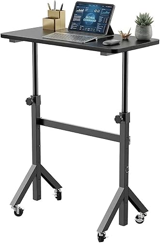 HUANUO 32'' Small Standing Desk with Wheels,28.7"-46.1" Heigh Adjustable Portable Rolling Desks,Mobile Stand Up Desk for Walking Pad and Treadmill,Sit to Stand Computer Workstation for Bedroom,Black