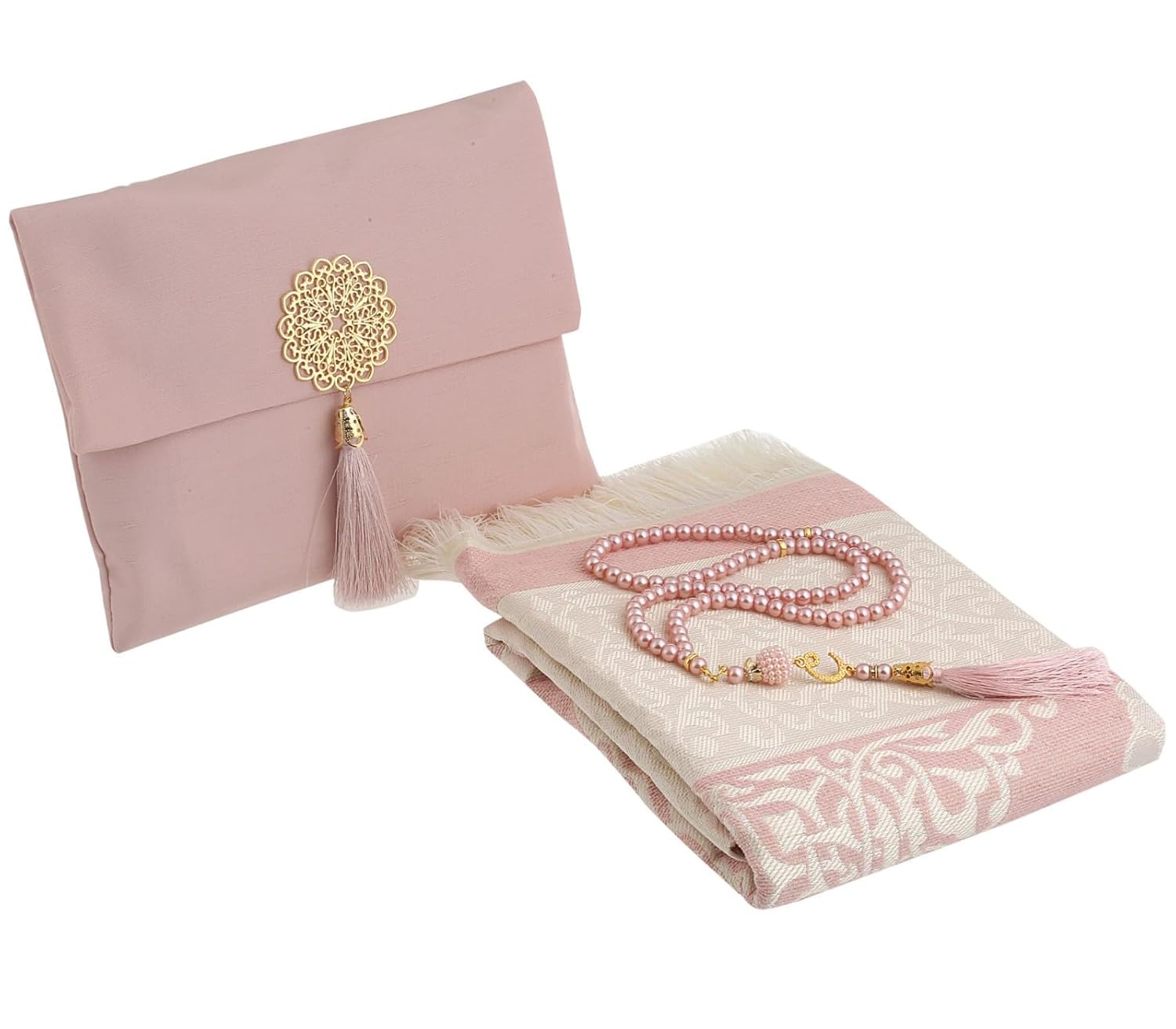 Prien Muslim Prayer Mat with Prayer Beads for Women Men, Gifts Bayram, Ramadan, Carpet Prayer Islam, Prayer Mat Set, Islamic Prayer Mat, Seccade Namaz, Muslim Mat (Pink)