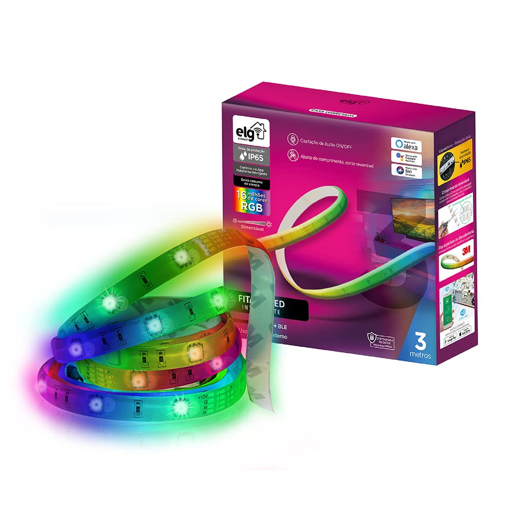 ELG, SHFL200, Fita de LED Dimerizável, 3 Metros, Inteligente, WI-FI e Bluetooth,