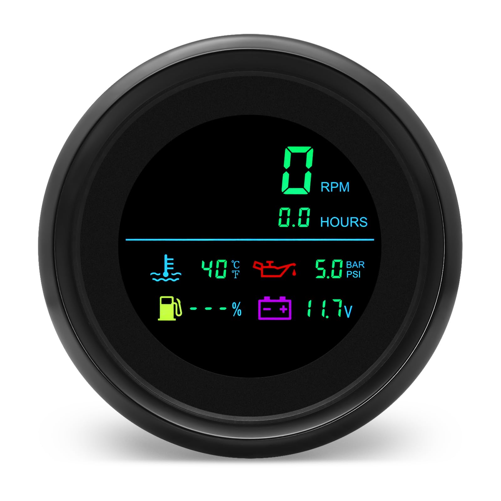 6-in-1 Digital Gauge: Tachometer (0-19999 RPM), Hour Meter, Water Temp (℉/℃), Fuel Level, Oil Press (PSI/BAR), Voltage (0-99.9V) - 85mm AUTO Boat Gauge for 12V/24V Car Truck-image-12