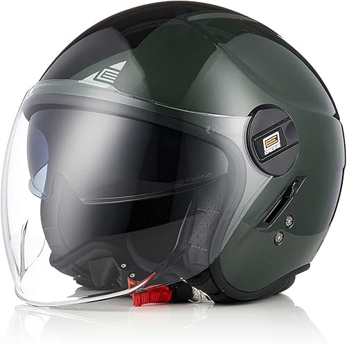 Miniatura 2 de ORIGINE Casco de motocicleta de cara abierta, casco de scooter, casco jet con doble visera aprobado por DOT