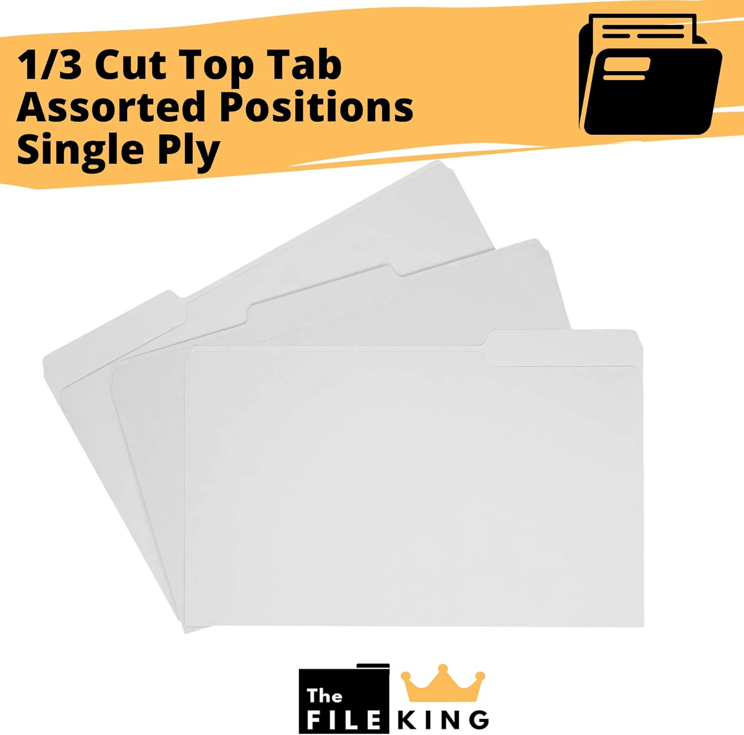 The File King 1/3-Cut Top Tab White File Folder | Legal Size | Box of 100 | Assorted Tab Positions for Labeling | 11-Point Fiber Construction | Organize Home or Office : Office Products