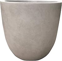 Kante 18 Inch Round Concrete Planter - Lightweight Fiberclay Large Plant Pot, Drainage Hole & Plug, Weathered Gray for Indoor Outdoor Patio Garden