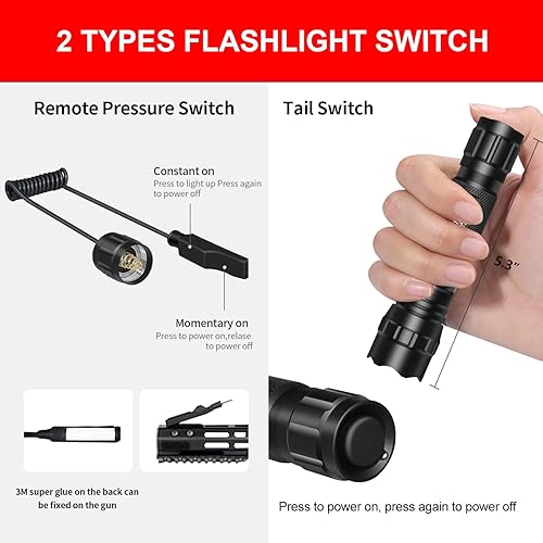 Miniatura 8 de WINDFIRE Luz de arma con interruptor de presión, linterna táctica de 2200 lúmenes, color negro mate con soporte de linterna M-Lok