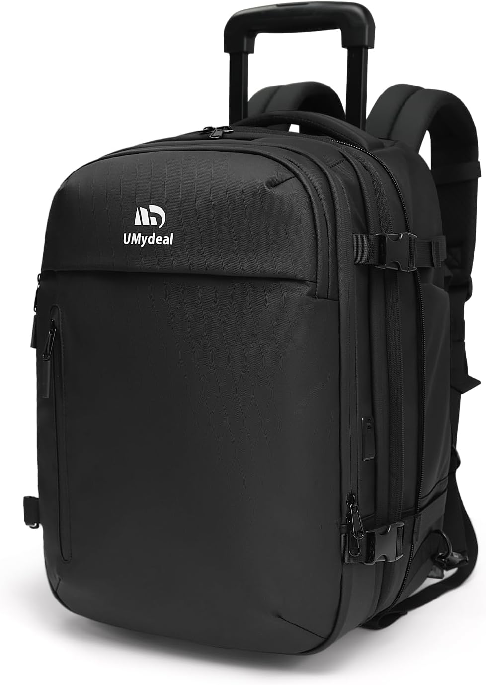 Rolling Vacuum Backpack, Travel Compression Suitcase with Wheels, USB C Ports, Anti-Theft Lock, 70L Expandable Waterproof Laptop Bag for Flight, Business & Trips