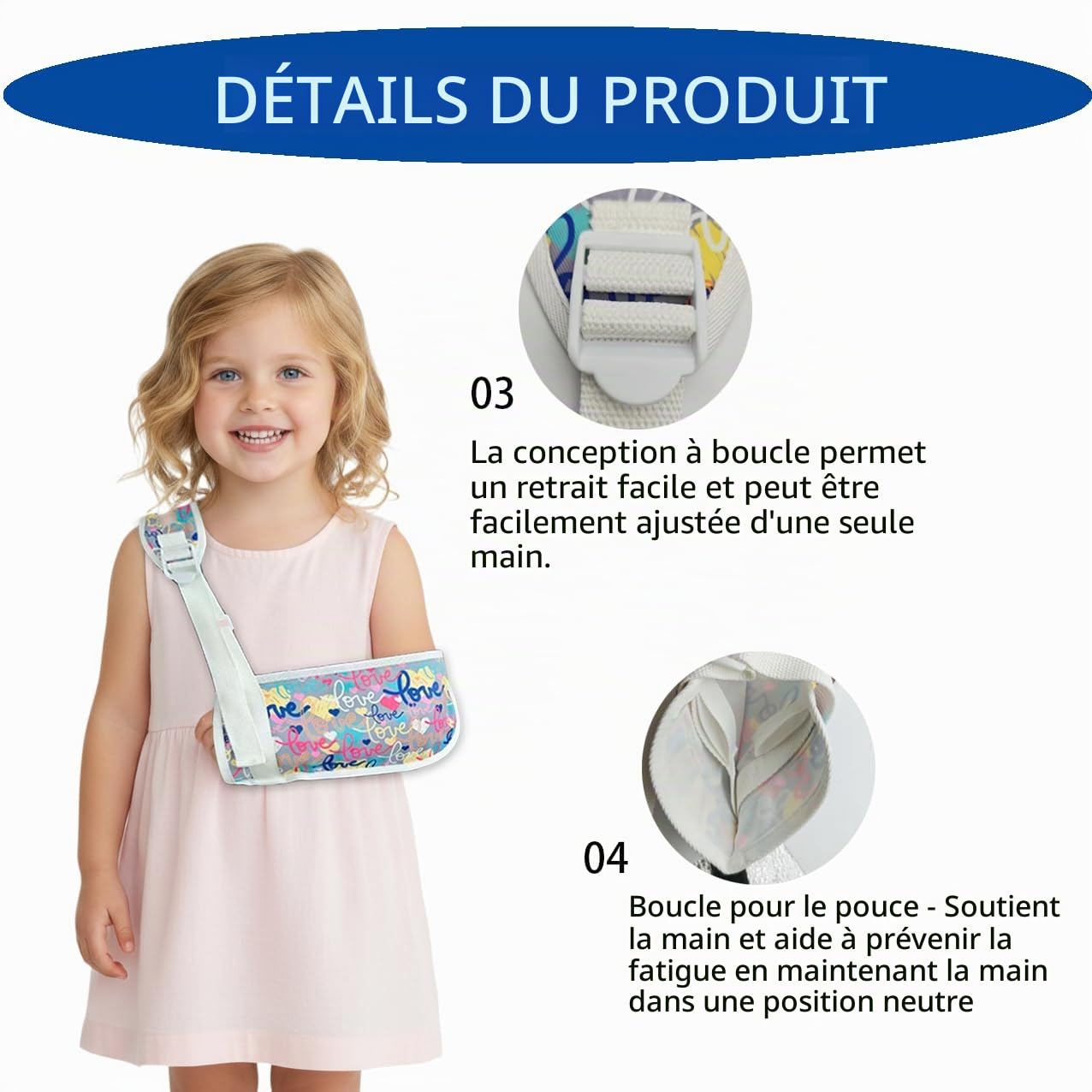 Écharpe de bras pour enfant pour soutenir les bras, les clavicules, les poignets, les épaules et les coudes en cas de fractures et de blessures, convient à la fois à la main gauche et droite (love-2